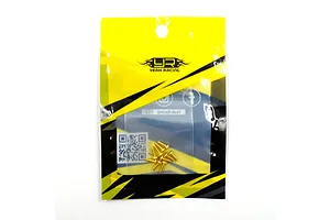 A small packet of gold-coloured Yeah Racing 2x6mm button head screws in branded yellow and black packaging.
