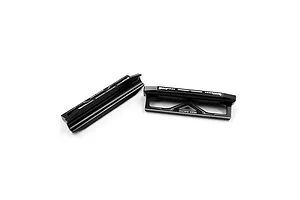 Two black aluminum Yeah Racing droop blocks for 1/8 scale RC cars, shown from different angles on a white background.