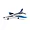 E-Flite Habu SS 700mm EDF jet RC plane in white, blue, and grey livery, viewed from a three-quarter angle on a white background.