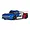 ARRMA Infraction 223S RC drift truck in blue, white, and red livery with black wheels on a white background.