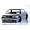 Studio shot of a painted Pandora RC Toyota Mark2 JZX81 RC drift car body shell in black and silver on a reflective white surface.