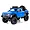 A blue 1/10 scale HSP Boxer Pro RC rock crawler truck with black off-road tires, a roof rack with lights, and two driver figures inside.