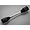 A silver metal RC driveshaft with black rubber protective boots on both ends, set against a neutral grey background.