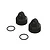 Two black ARRMA shock caps and two black rubber O-rings on a white background.