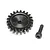 A black metal 21T pinion gear and a matching hex head grub screw isolated on a white background.