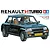 Box art for Tamiya 1/24 Renault 5 Turbo model kit featuring an illustration of a black Renault 5 Turbo car with a driver inside.