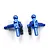 Two blue anodized aluminium steering knuckles for RC cars, featuring ball joints and threaded shafts, isolated on a white background.