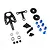 Yeah Racing Aluminium and Carbon Fibre Roll Damper Set components including carbon plates, blue aluminium spacers, screws, nuts, and springs.
