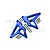 A pair of blue anodized aluminium rear shock mounts for an RC car, including mounting screws, set against a white background with a faint watermark.