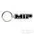A matte silver metal keychain featuring the black MIP logo, shown against a plain white background.