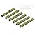 Six olive-drab cylindrical differential pins with a central notch, arranged in a diagonal row against a white background.