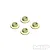 Four small, light-colored plastic flanged washers or bushings arranged in a diamond pattern on a white background.