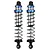Two Pro-Line Pro-Spec assembled RC shock absorbers with blue anodized collars and black springs against a white background.