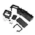 Losi radio tray set including black plastic molded components, small screws, clips, and a white plastic connector on a white background.