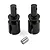 Two black steel differential cups and two small metal pins for RC cars, isolated on a white background.