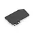 A small, rectangular carbon fibre electronics mounting plate with two circular mounting holes on one side, isolated on a white background.