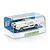 Scalextric 1/32 scale 1965 Ford Mustang slot car in white and green livery with number 1, displayed in its original clear plastic display case.