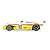 Side view of a white, yellow, and orange Scalextric 1/32 scale Mirage GR8 slot car, number 10, featuring sponsor decals like JCB, Total, and Goodyear.