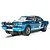 A blue Scalextric 1/32 scale Shelby Mustang GT350 slot car with white racing stripes and the number 133 on the side, positioned on a slot car track.