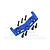 A blue anodized aluminium GPM Racing servo mount for 1/5 scale RC cars, shown with several black mounting screws on a white background.