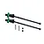 Two black metal CVD driveshafts with green aluminium wheel hexes, two metal pins, and two small grub screws on a white background.