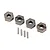 Four Traxxas Extreme Heavy Duty 12mm wheel hexes and four matching metal drive pins arranged on a white background.