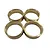 Four circular brass wheel weights for RC vehicles arranged in a two-by-two grid on a white background.