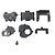 A set of black plastic RC gearbox and chassis components from Hobby Plus, arranged on a white background.