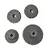 A set of four grey metal transmission gears of varying sizes for an RC vehicle.