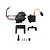 Hobby Plus RC transmission gear set including a motor, gearbox, servo, mounting brackets, and small hardware components on a white background.