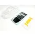A clear, unpainted 1/18 scale RC crawler body shell with a decal sheet and window masking stickers on a white background.