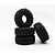A set of four black Hobby Plus Mudder-XL RC crawler tyres stacked against a white background.