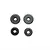 A set of four black RC portal gears of varying sizes arranged on a plain white background.