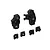 Two black plastic ARRMA front steering hubs and four smaller associated plastic inserts arranged on a white background.
