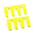Two sets of four bright yellow plastic RC ball ends attached to a sprue tree on a white background.