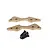 Two gold-anodized aluminium shock mount plates and four black metal screws on a white background.