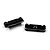 Two black anodized aluminium suspension mounts for RC cars, shown from different angles on a white background.