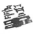 A set of flat carbon fiber RC chassis upgrade parts arranged on a white background.