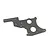 A flat, black carbon fiber rear chassis brace plate for an RC car, featuring a complex cut-out shape with multiple mounting holes.