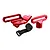 A set of red anodized aluminium RC battery mounts and a black velcro strap on a white background.