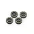 Four HPI Racing brass 7mm hex hub weights arranged on a white background.