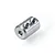 A silver metal motor shaft coupler with two threaded holes for set screws, isolated on a white background.
