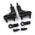 A pair of black aluminium RC suspension arms with associated ball ends and mounting hardware on a white background.