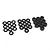 A set of 30 black aluminium RC washers in three different thicknesses arranged on a white background.