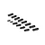 A set of various sized black plastic RC rod ends arranged on a white background.