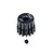 A black 14T pinion gear by GPM Racing with a small grub screw placed below it on a white background.