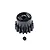 A black GPM Racing 15T pinion gear with a small grub screw positioned below it against a white background.