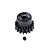 A black GPM Racing 16T pinion gear with a small grub screw placed below it on a white background.