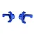 A pair of blue anodized aluminium front steering hubs for RC cars by GPM Racing, marked with L and R for left and right sides.