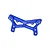 A blue anodized aluminium front shock tower for an RC car by GPM Racing, featuring multiple mounting holes and a branded logo.